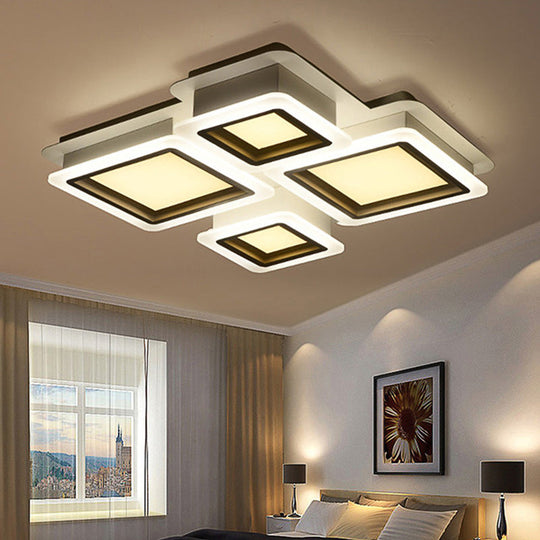 White Flush Mount Ceiling Lamp - 4/7 Lights, Brick Acrylic Shade, Ideal for Living Room Lighting