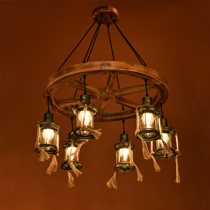 Coastal Bronze 6-Light Metal Hanging Chandelier: Kerosene Pendant Light for Living Room