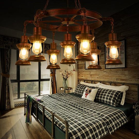 Coastal Weathered Copper Chandelier with 7 Lights - Rustic Metal Lantern Pendant Lamp