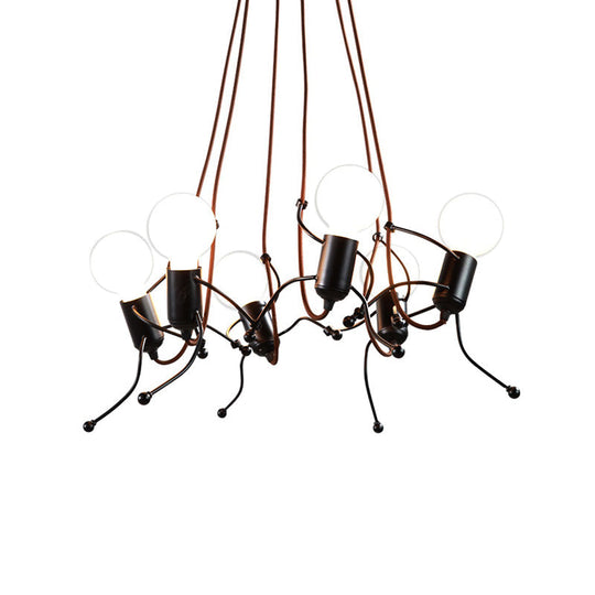 Human-Shaped Chandelier: Black Metal Hanging Light For Dining Room - 3/6 Bulbs