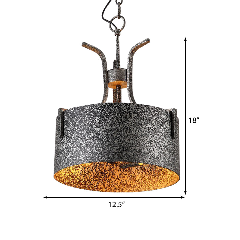 Vintage Metal Black Pendant Lamp with Elk Décor, 12.5"/20" Wide