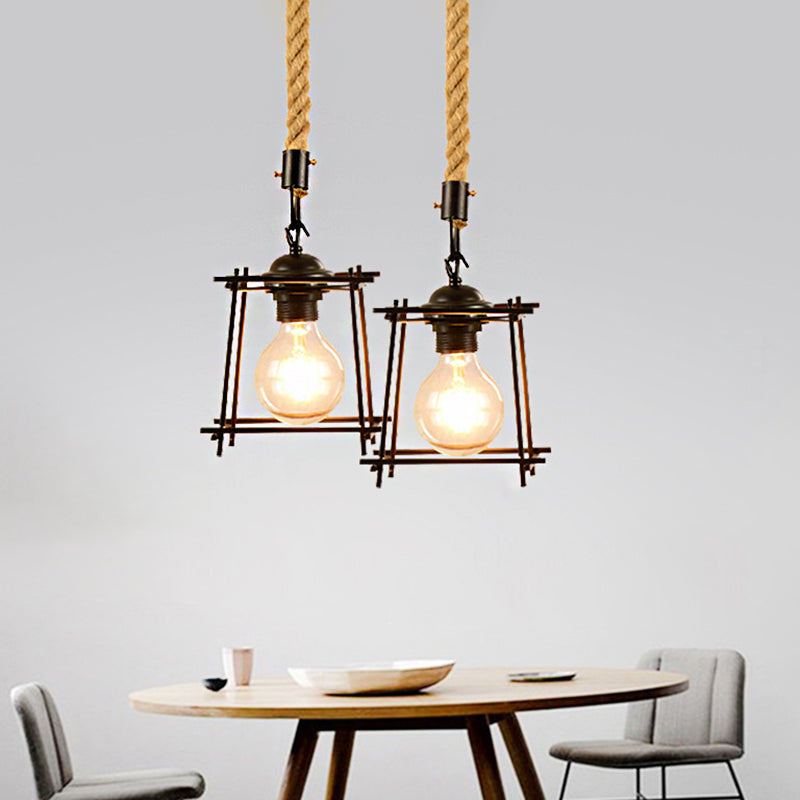 Vintage Pendant Lighting: 1-Light Metal Ceiling Light With Square/Bottle Shade In Black For Dining