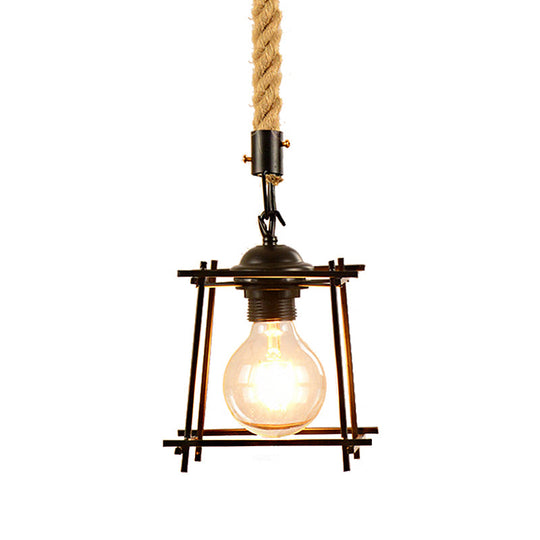 Vintage Pendant Lighting: 1-Light Metal Ceiling Light With Square/Bottle Shade In Black For Dining