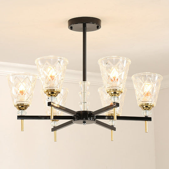 Traditional 3/6-Light Chandelier With Clear Textured Glass Cones - Bedroom Pendant Lamp 6 /