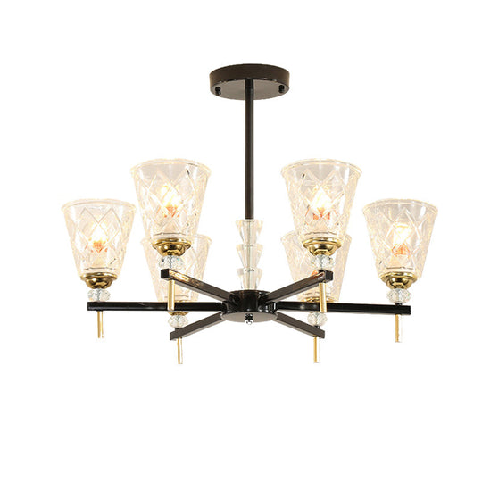 Traditional 3/6-Light Chandelier With Clear Textured Glass Cones - Bedroom Pendant Lamp