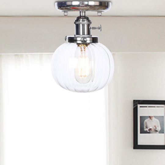 Industrial Chrome Ceiling Mount Light with Clear/Amber Glass Globe for Dining Room