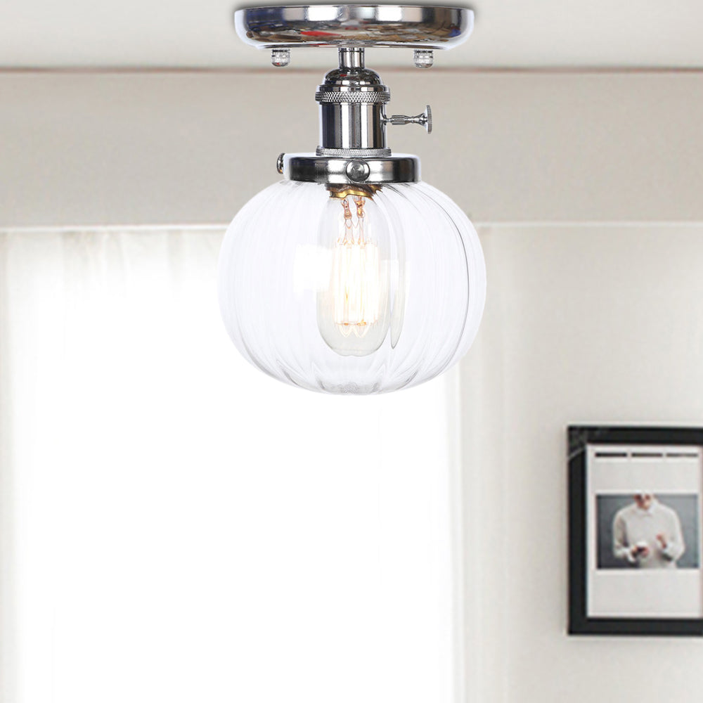 Industrial Chrome Ceiling Mount Light With Clear/Amber Glass For Dining Room Clear / Round