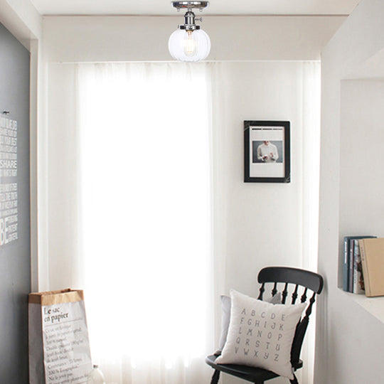 Industrial Chrome Ceiling Mount Light With Clear/Amber Glass For Dining Room