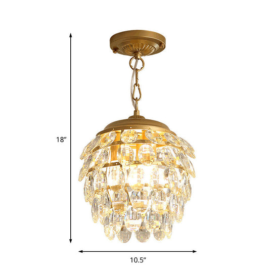 Postmodern Gold Chandelier - 5-Tier Faceted Glass Fixture With 3 Lights