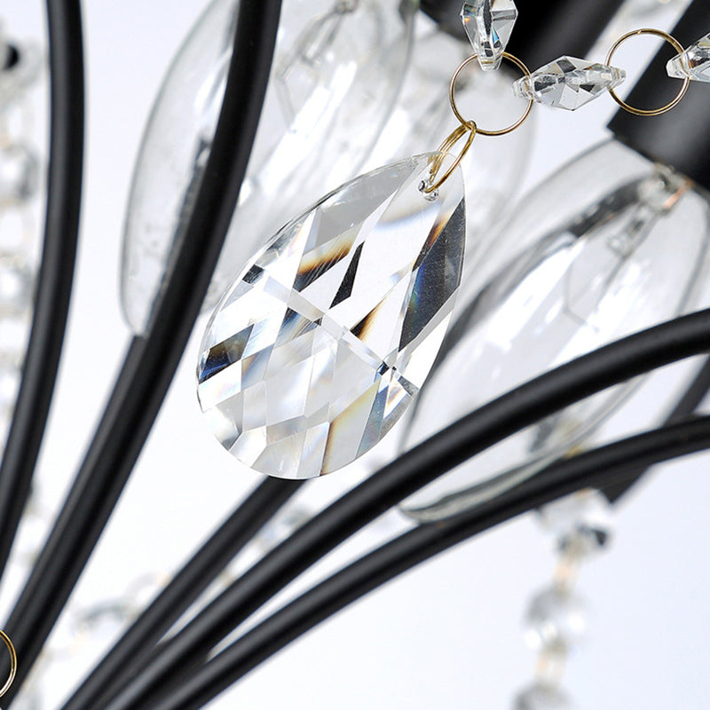 Vintage Black Pendant Light With Crystal Accents - Curve Arm Iron Suspension 3 Lights