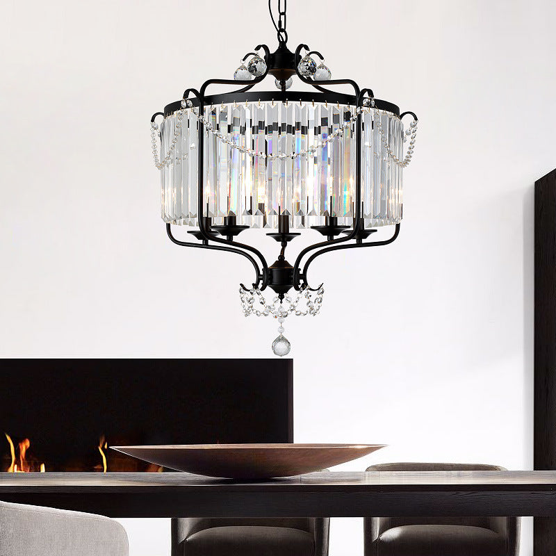 Prismatic Crystal Chandelier Light - Antique Black/Gold Hanging Ceiling For Dining Room Black