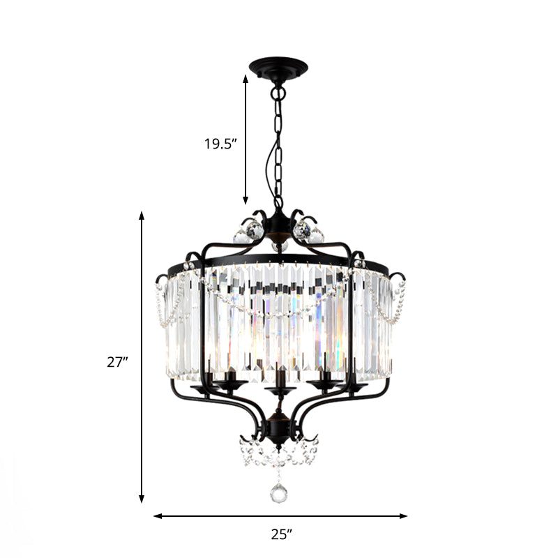 Prismatic Crystal Chandelier Light - Antique Black/Gold Hanging Ceiling For Dining Room