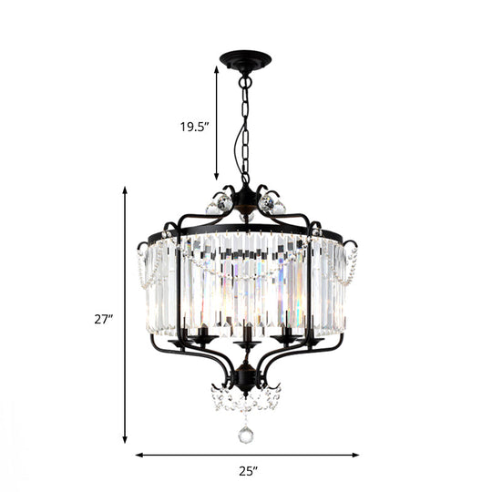 Prismatic Crystal Chandelier Light - Antique Black/Gold Hanging Ceiling For Dining Room