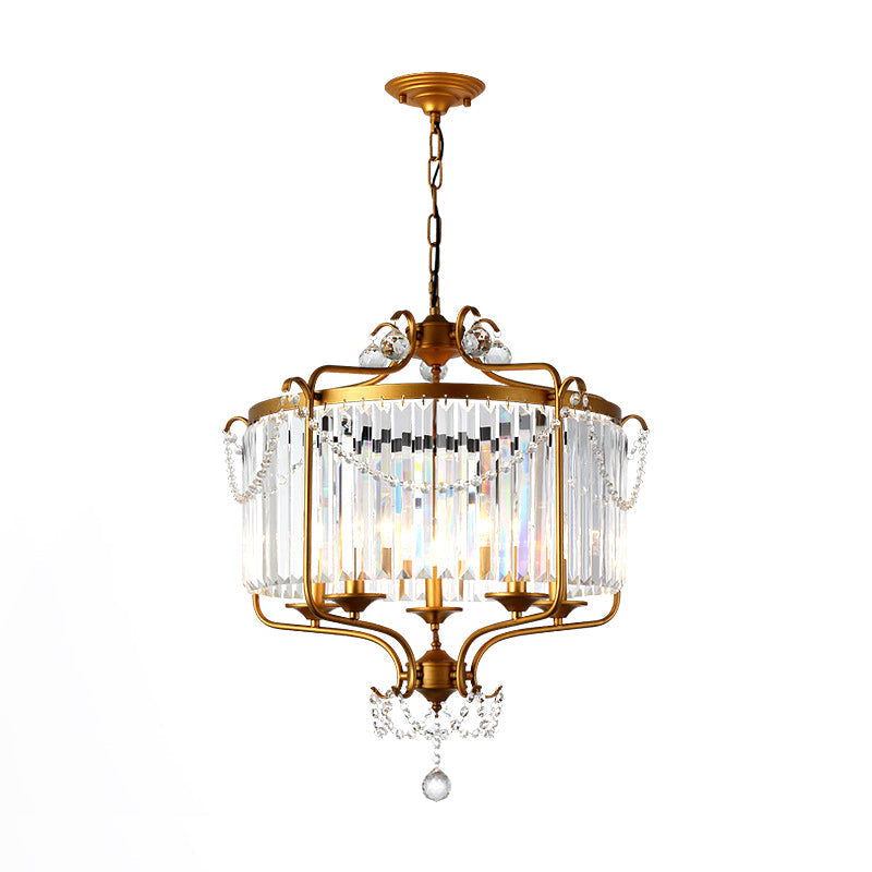 Prismatic Crystal Chandelier Light - Antique Black/Gold Hanging Ceiling For Dining Room