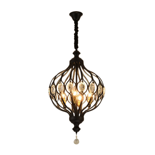 Modern Lantern Metal Pendant Chandelier With Crystal Accent - 4/5 Light Black/Brass