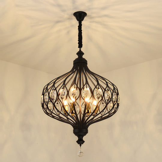 Modern Lantern Metal Pendant Chandelier With Crystal Accent - 4/5 Light Black/Brass 6 / Black