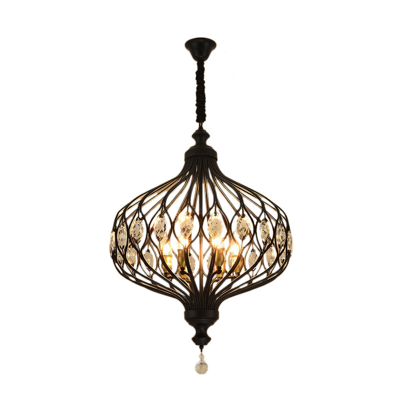 Modern Lantern Metal Pendant Chandelier With Crystal Accent - 4/5 Light Black/Brass