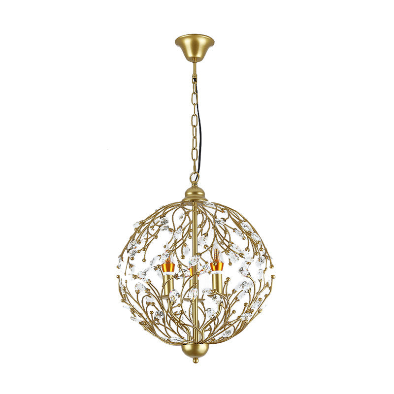 Antique Crystal Chandelier - 3-Light Brass Hanging Ceiling Light For Dining Room