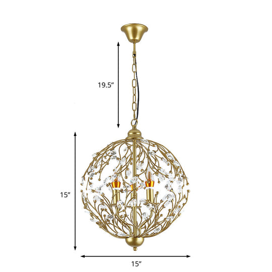 Antique Crystal Chandelier - 3-Light Brass Hanging Ceiling Light For Dining Room