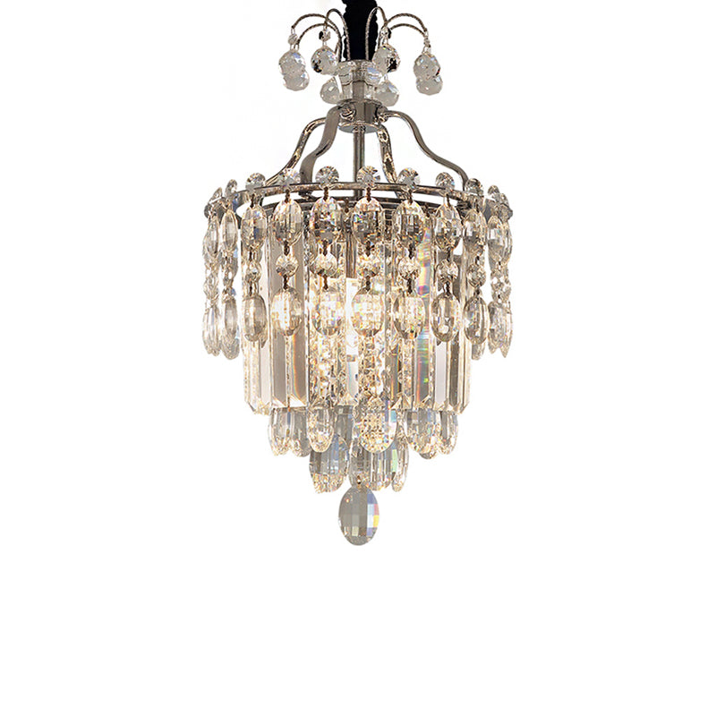 Modern Crystal Round Chandelier - Chrome Hanging Light Fixture | 3 Lights For Living Room