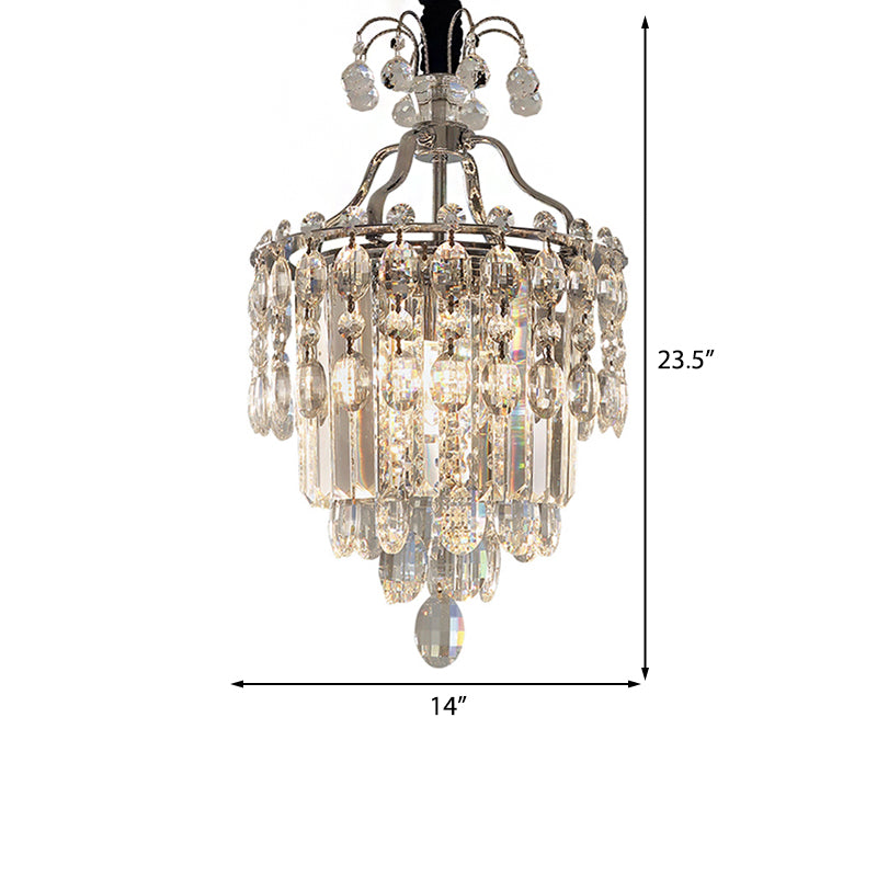 Modern Crystal Round Chandelier - Chrome Hanging Light Fixture | 3 Lights For Living Room