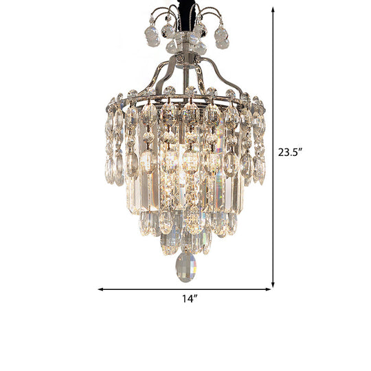 Modern Crystal Round Chandelier - Chrome Hanging Light Fixture | 3 Lights For Living Room