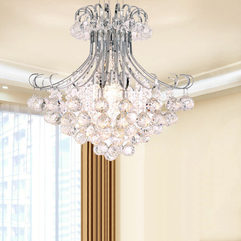 Modern Flared Crystal Chandelier: 3-Light Clear/Red/Black Hanging Lamp Kit For Living Room