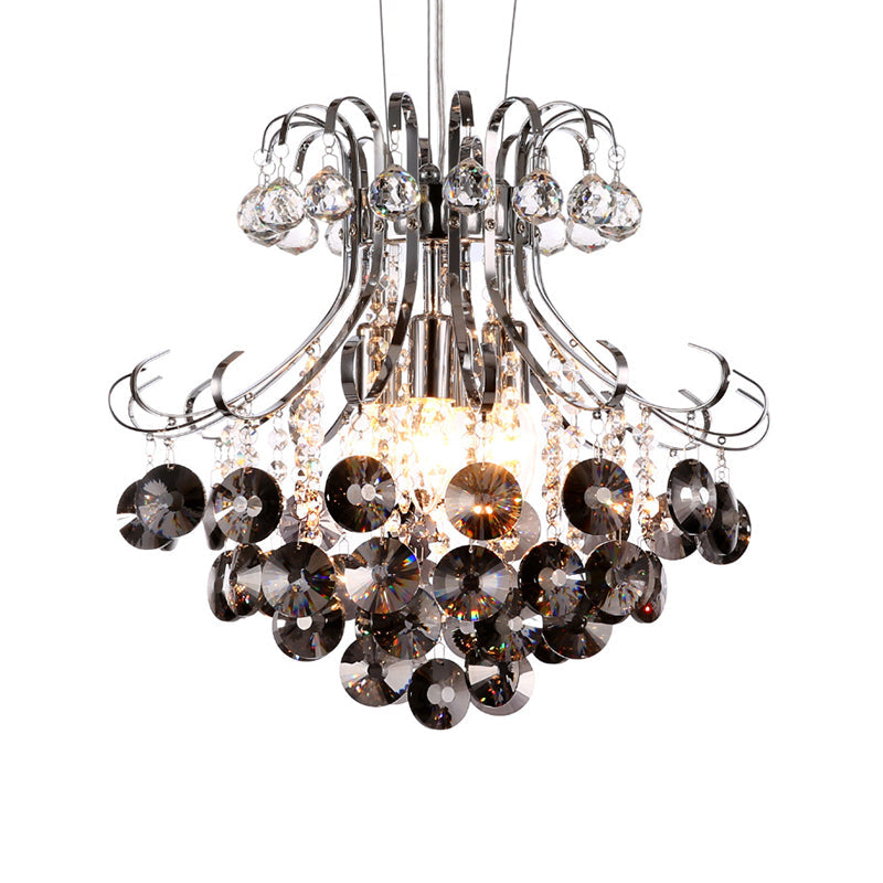 Modern Flared Crystal Chandelier: 3-Light Clear/Red/Black Hanging Lamp Kit For Living Room