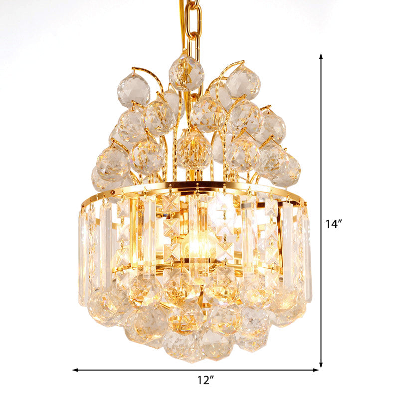 Modern Crystal Drum Chandelier - 3 Light Gold Hanging Ceiling Fixture For Dining Room