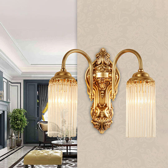 Modern Gold Cylinder Wall Sconce With Crystal Rod Shade Nordic Style | Metal Mount Light