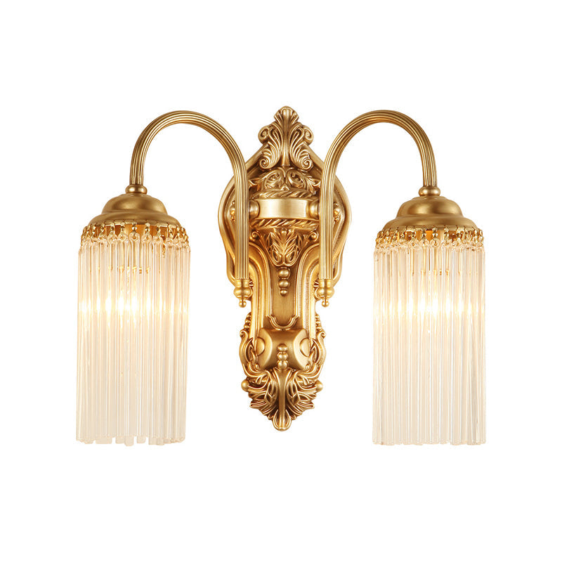 Modern Gold Cylinder Wall Sconce With Crystal Rod Shade Nordic Style | Metal Mount Light