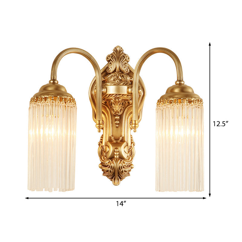 Modern Gold Cylinder Wall Sconce With Crystal Rod Shade Nordic Style | Metal Mount Light