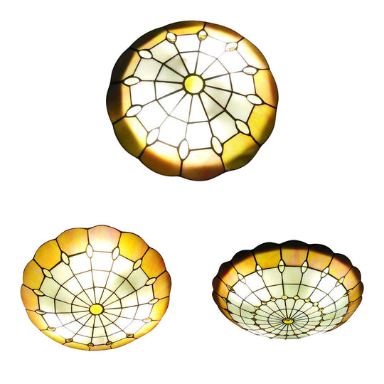 Tiffany Yellow Dome Shade Flush Mount Ceiling Light with Jewel Decoration - Available in 3 Sizes