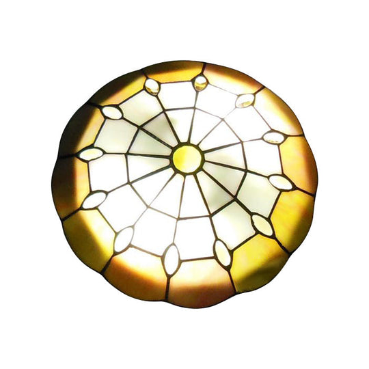 Tiffany Yellow Dome Shade Flush Mount Ceiling Light with Jewel Decoration - Available in 3 Sizes