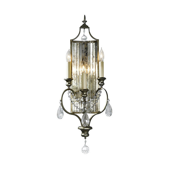 Rustic Metal Wall Sconce With Crystal Accent - 2 Light Candelabra Fixture