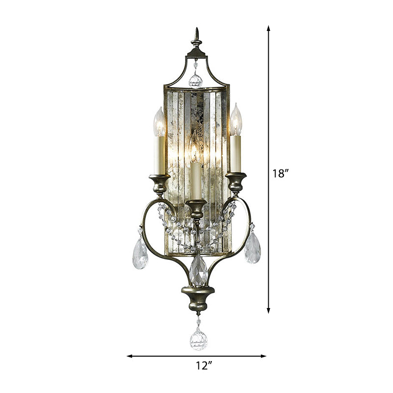 Rustic Metal Wall Sconce With Crystal Accent - 2 Light Candelabra Fixture