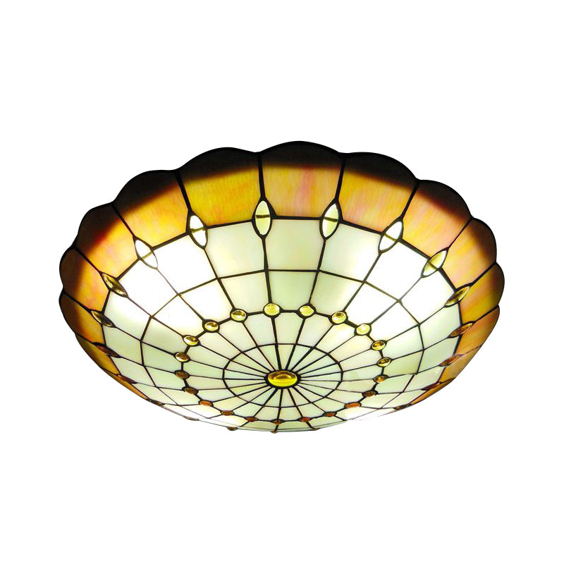 Tiffany Yellow Dome Shade Flush Mount Ceiling Light with Jewel Decoration - Available in 3 Sizes