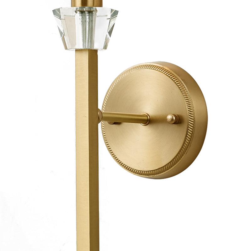 Stylish 1-Light Crystal Wall Sconce With Fabric Shade And Brass Cylinder - Modern Mount Light