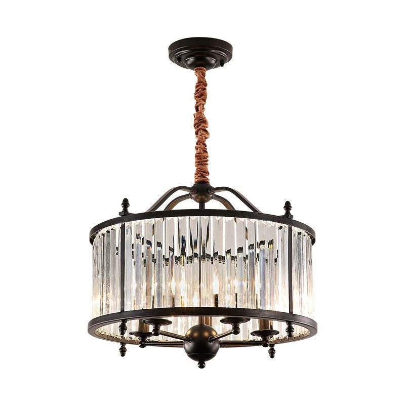 Rustic Crystal Prism Chandelier - Hanging Ceiling Light For Dining Room (3/5 Lights Black)