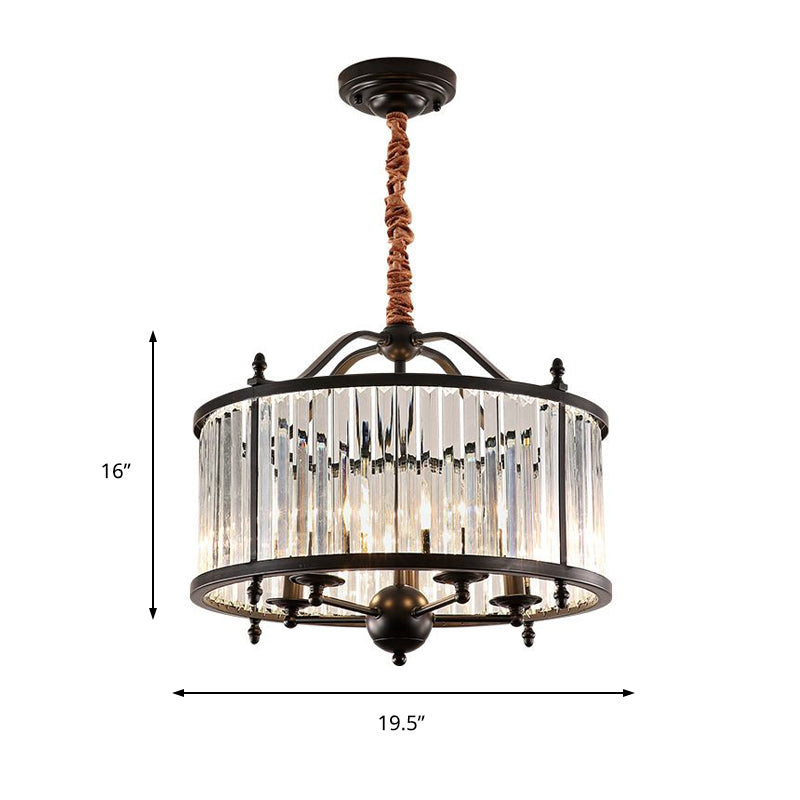 Rustic Crystal Prism Chandelier - Hanging Ceiling Light For Dining Room (3/5 Lights Black)