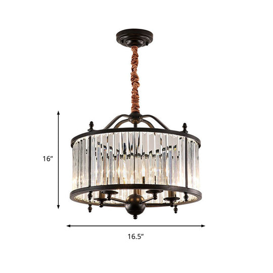 Rustic Crystal Prism Chandelier - Hanging Ceiling Light For Dining Room (3/5 Lights Black)