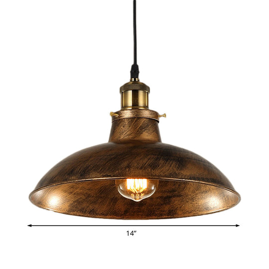 Wrought Iron Industrial Ceiling Pendant Lighting 1 Light Weathered Brass/Black 12/14 For Dining Room