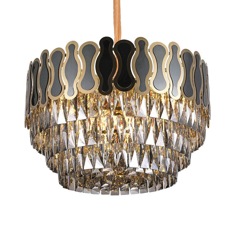 Modern Metal And Crystal Tiered Hanging Light Fixture | 8/11 Lights Black Chandelier 18 - 23.5 Wide