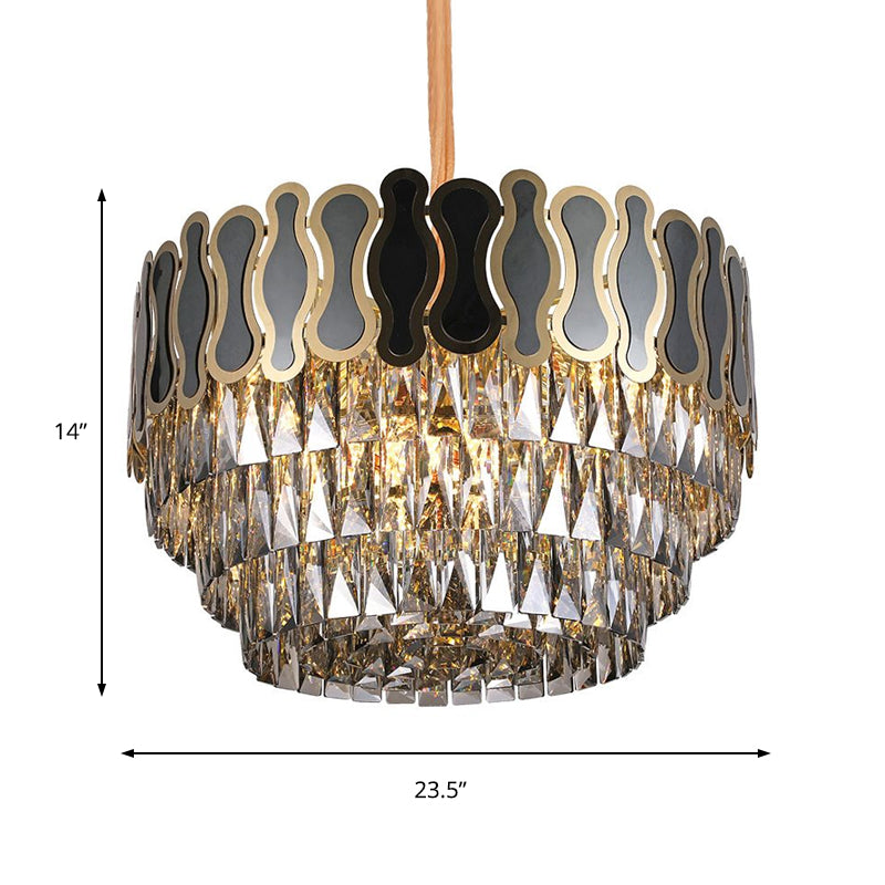 Modern Metal And Crystal Tiered Hanging Light Fixture | 8/11 Lights Black Chandelier 18 - 23.5 Wide