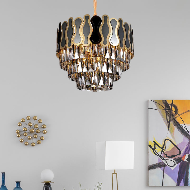 Modern Metal And Crystal Tiered Hanging Light Fixture | 8/11 Lights Black Chandelier 18 - 23.5 Wide