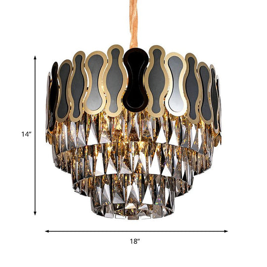 Modern Metal And Crystal Tiered Hanging Light Fixture | 8/11 Lights Black Chandelier 18 - 23.5 Wide