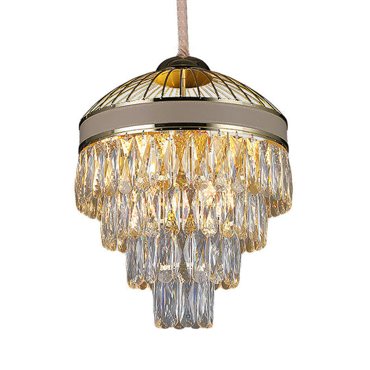 Lustre contemporain en cristal doré - Plafonnier suspendu à 7 lumières (4 niveaux)