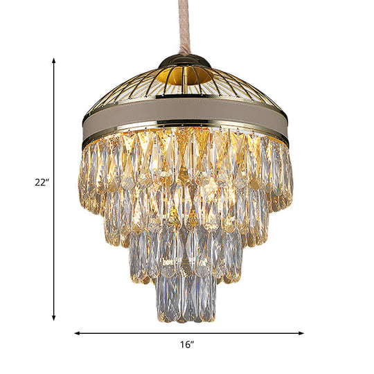 Lustre contemporain en cristal doré - Plafonnier suspendu à 7 lumières (4 niveaux)