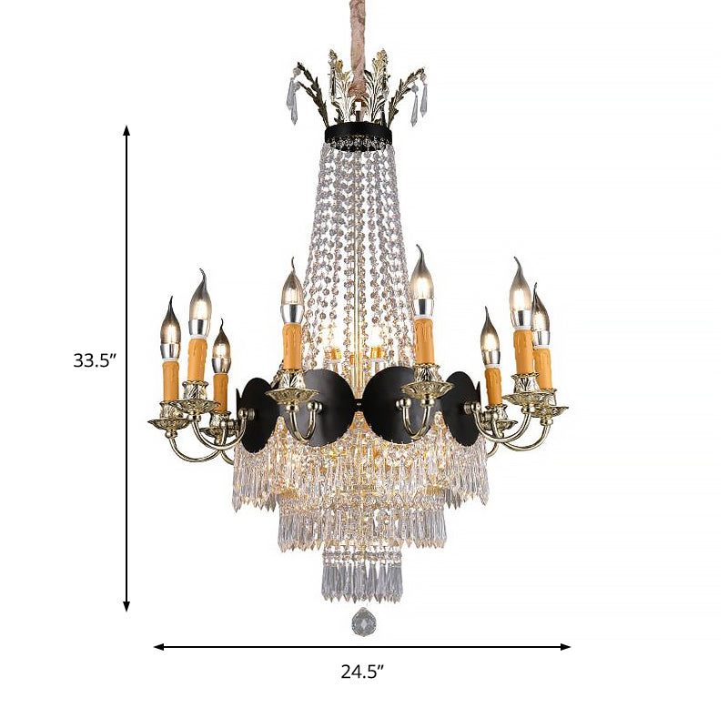 Lustre candélabre en cristal contemporain - 14 lumières dorées - Éclairage de salle à manger