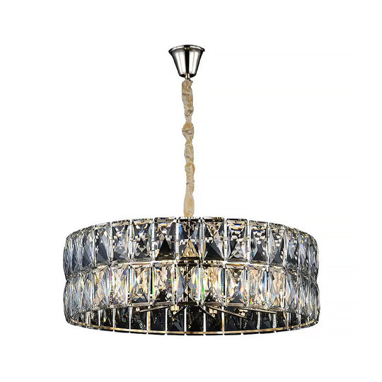 Lustre à tambour postmoderne doré - Cristal à facettes, 8 lumières - Luminaire suspendu au plafond